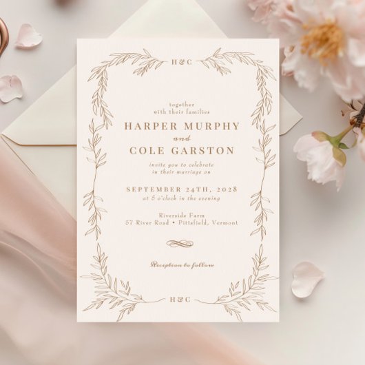 Invitation Chic Elegant Gold Vine Verdure Cadre Mariage