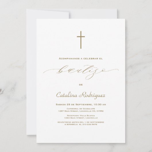 Invitation Chic Elegant Invitacion De Bautizo Girl Baptism (Devant)