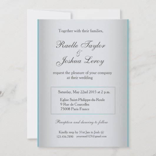 Invitation Chic élégant luxueux courbé turquoise argent Maria (Dos)