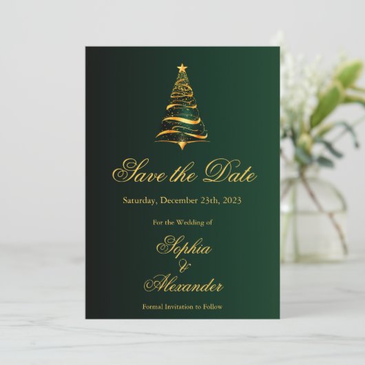 Invitation Chic élégant Noël Arbre mariage Enregistrer la dat (Debout devant)