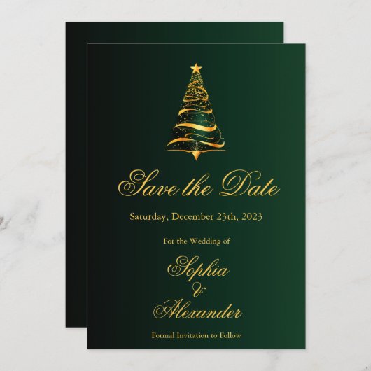 Invitation Chic élégant Noël Arbre mariage Enregistrer la dat (Devant / Derrière)