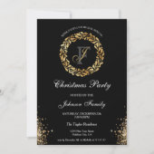 Invitation Chic Elegant or Monogramme Wreath Noël Party (Devant)
