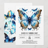Invitation Chic Elegant Papillon Garçon Anniversaire (Devant / Derrière)
