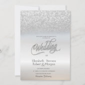 Invitation Chic Elegant Parties scintillant Argent Mariage Bo (Devant)