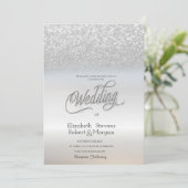 Invitation Chic Elegant Parties scintillant Argent Mariage Bo (Debout devant)