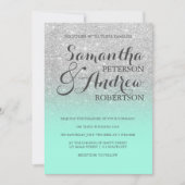 Invitation Chic élégant parties scintillant argent menthe ver (Devant)