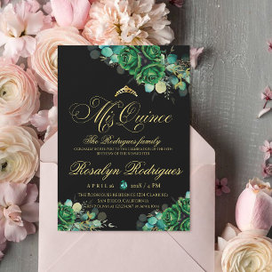 Invitation Chic Elegant Quinceañera Emerald green
