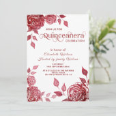 Invitation Chic élégant romantique roses rouges Quinceañera (Debout devant)