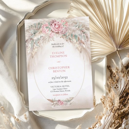 Invitation Chic élégant rose poussiéreux pampas sauge mariage