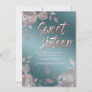 Invitation Chic élégant Rose rose or sweet sixteen