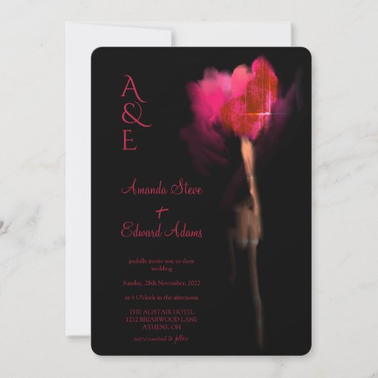 Invitation Chic Elegant Rouge chaud Tulipe Floral Mariage Mon (Devant)
