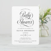 Invitation Chic Elegant Script Black & White Baby Shower (Debout devant)