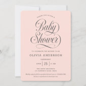 Invitation Chic Elegant Script  Blush Pink Girl Baby Shower (Devant)
