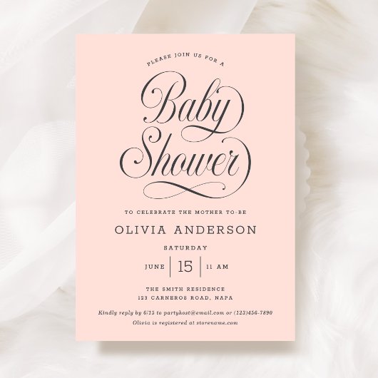 Invitation Chic Elegant Script  Blush Pink Girl Baby Shower