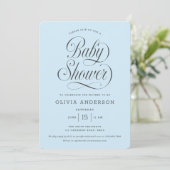Invitation Chic Elegant Script Light Blue Boy Baby Shower (Debout devant)