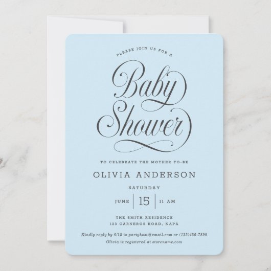 Invitation Chic Elegant Script Light Blue Boy Baby Shower (Devant)