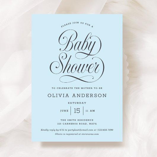 Invitation Chic Elegant Script Light Blue Boy Baby Shower