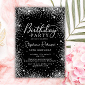 Invitation Chic Elegant Silver Parties scintillant Noir 50e a