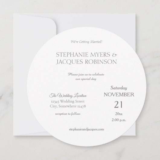 Invitation Chic Elegant Simple Blanc & Gris Cercle Minimalist (Dos)
