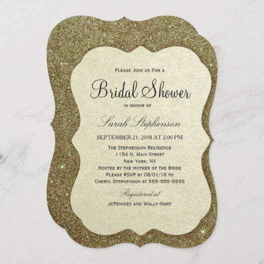 Invitation Chic Elegant Sparkly Faux Gold Parties scintillant (Devant / Derrière)