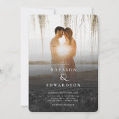 Invitation Chic Elegant Wavy Black Photo Mariage Abstrait (Devant)