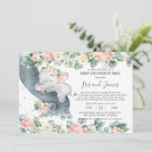 Invitation Chic Elephant Floral Baby shower virtuel par courr (Debout devant)