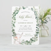 Invitation Chic Elephant Green Baby shower neutre genre (Debout devant)