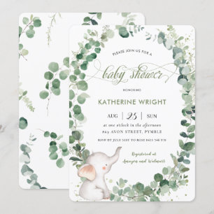 Invitation Chic Elephant Green Baby shower neutre genre