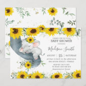 Invitation Chic Eléphant tournesol floral Baby shower fille (Devant / Derrière)