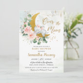 Invitation Chic Elephant We're Over the Moon Girl Baby shower (Debout devant)