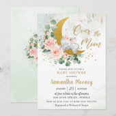 Invitation Chic Elephant We're Over the Moon Girl Baby shower (Devant / Derrière)
