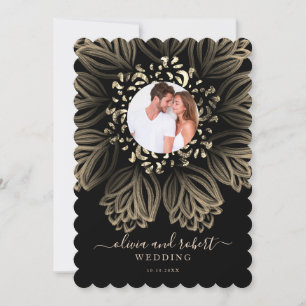 Invitation Chic Elgant Black and Gold Floral Photo Mariage