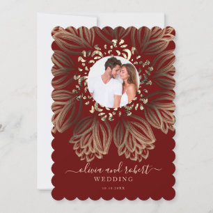 Invitation Chic Elgant Burgundy Gold Floral Photo Mariage