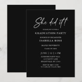 Invitation Chic Elle l'a fait Black and White Graduation Part (Devant / Derrière)
