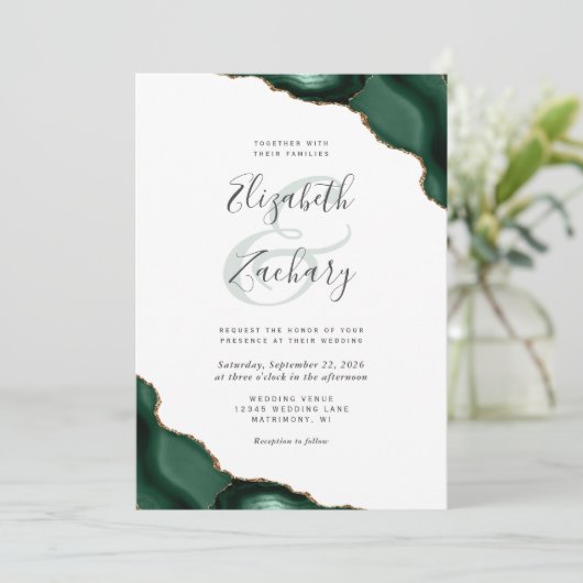 Invitation Chic Emerald Green Agate Corners Mariage (Debout devant)
