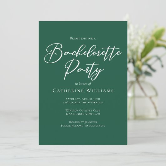 Invitation Chic Emerald Green Bachelorette Party (Debout devant)