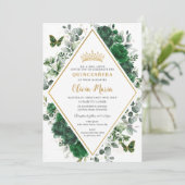 Invitation Chic Emerald Green Butterflies Floral Quinceañera (Debout devant)