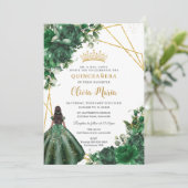 Invitation Chic Emerald Green Floral Princess Quinceañera (Debout devant)