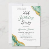 Invitation Chic Emerald Green & Gold 90e anniversaire (Devant)