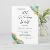 Invitation Chic Emerald Green & Gold 90e anniversaire (Debout devant)