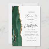 Invitation Chic Emerald Green Gold Agate Script Wedding (Devant)