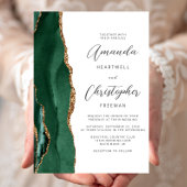 Invitation Chic Emerald Green Gold Agate Script Wedding