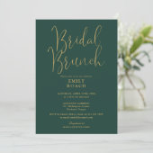 Invitation Chic Emerald Green Gold Script Bridal Bunch Douche (Debout devant)
