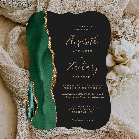 Invitation Chic Emerald Green Or Agate Mariage de crochet fon
