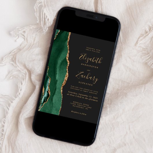 Invitation Chic Emerald Green Or Agate Mariage foncé