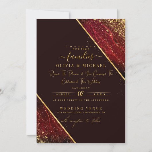 INVITATION CHIC EMERALD RED DARK FOIL ABSTRAIT AGATE MARIAGE (Devant)
