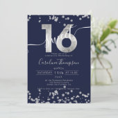 Invitation Chic en feuille d'argent confetti bleu marine Swee (Debout devant)