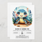 Invitation Chic Enchanted Blue Turtle Boy Anniversaire (Devant / Derrière)