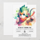 Invitation Chic Enfants Singe Anniversaire (Devant / Derrière)