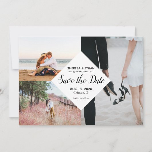 Invitation Chic Enregistrer la date Photo Collage Mariage (Devant)